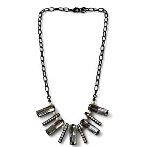 Pearl and crystal statement necklace in gunmetal link with lobster clasp